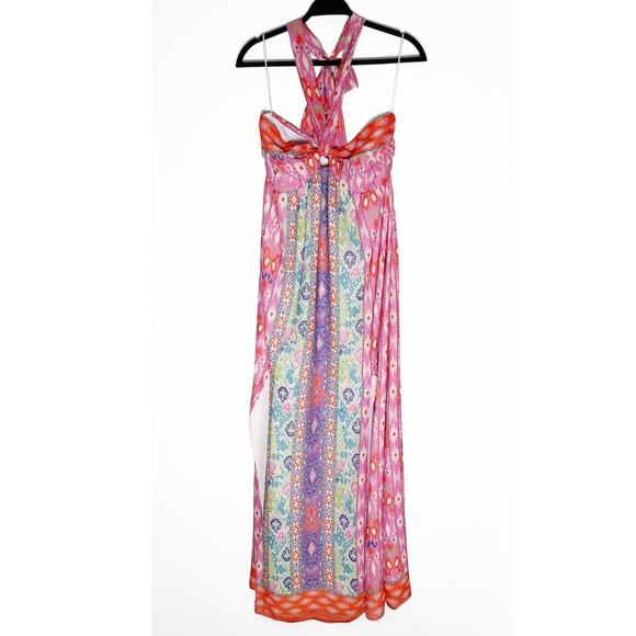Fate Women's Saulsalito Halter Tie Maxi Dress Front Slits Floral Resort Wear NWT - Picture 3 of 11